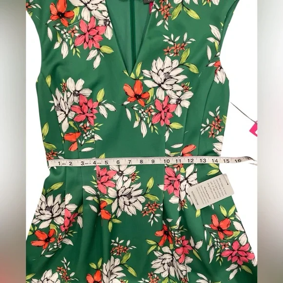 Vince Camuto Green Floral Scuba Knit Fit and Flare Dress Size 8 - Picture 8 of 12